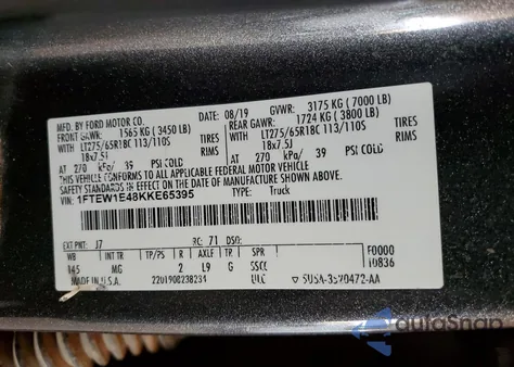 2019 Ford F150 Supercrew from USA, damaged, VIN 1FTEW1E48KKE65395